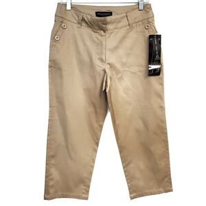 Larry Levine Khaki Cotton Stretch Cropped Pants